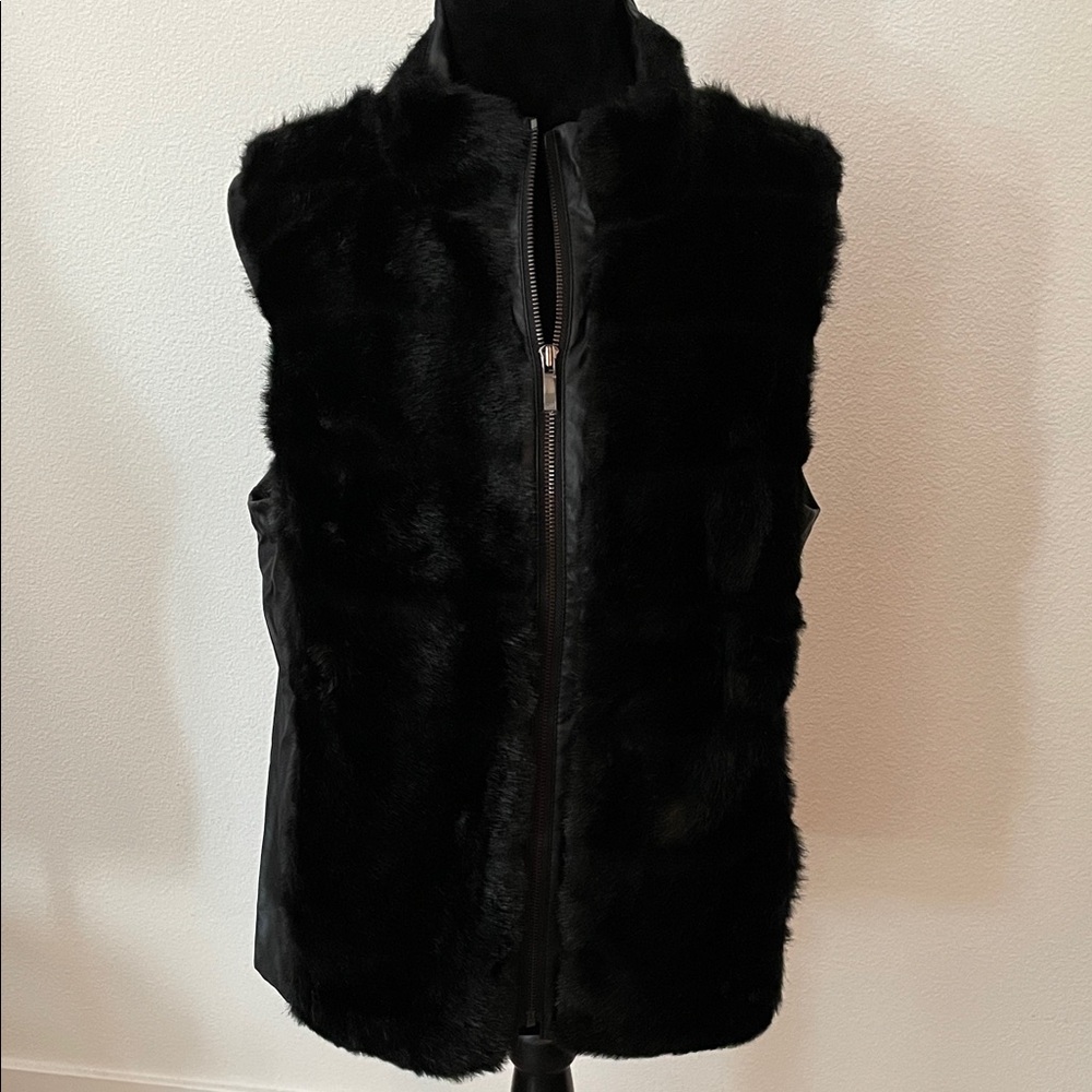 Jones New York Black Faux Fur and Leather Vest